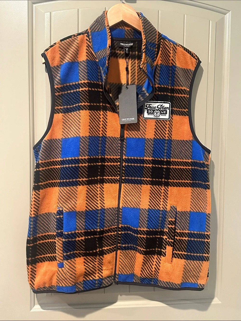 TRUE RELIGION Plaid Fleece Vest M